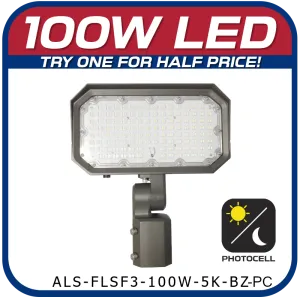 100W LED 3rd Generation 5000K Slip-Fitter Floodlight with Photocell