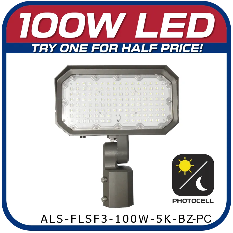100W LED 3rd Generation 5000K Slip-Fitter Floodlight with Photocell