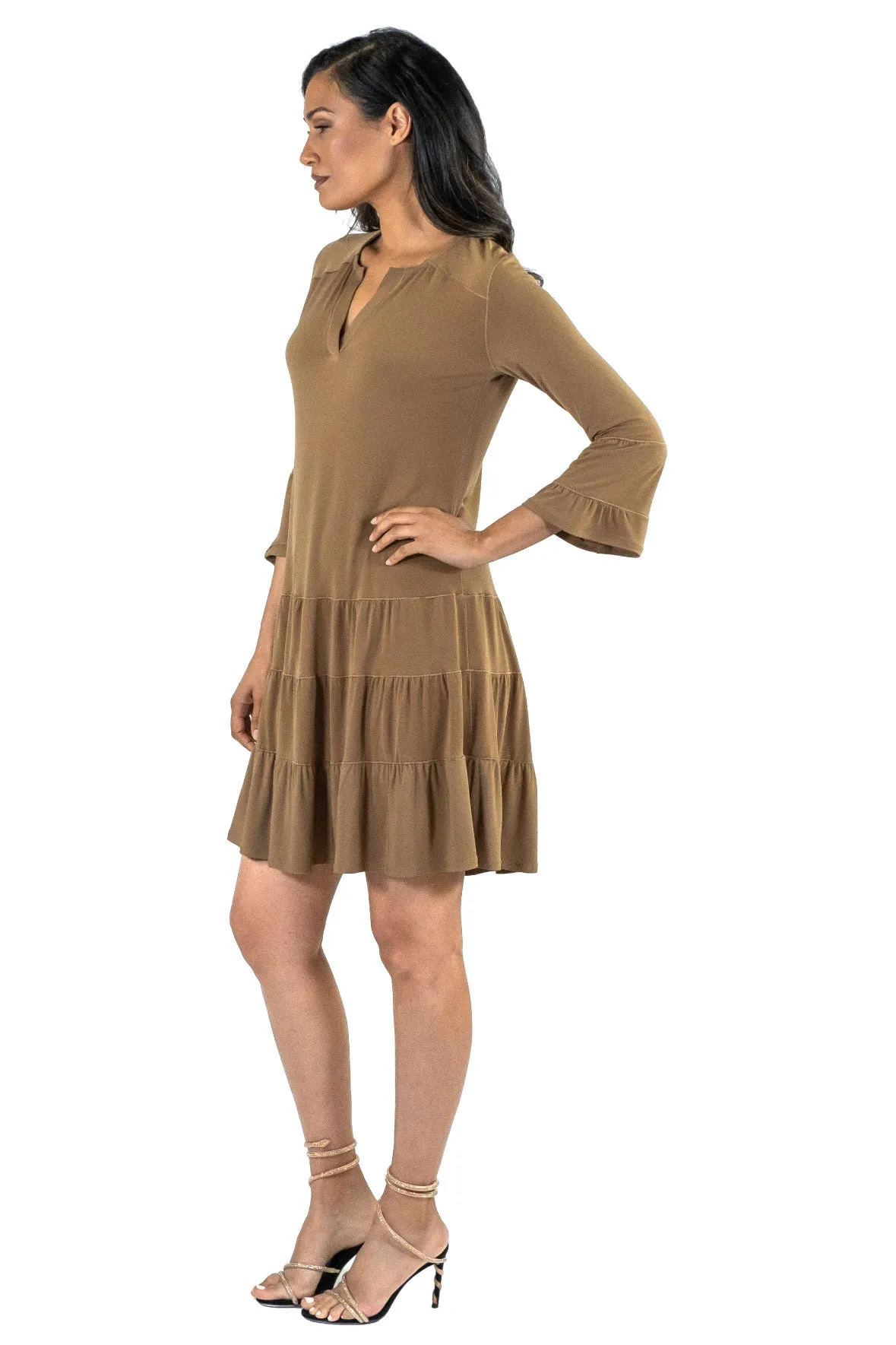 3 Tier Shoulder Yoke Ruffle Sleeve Dress