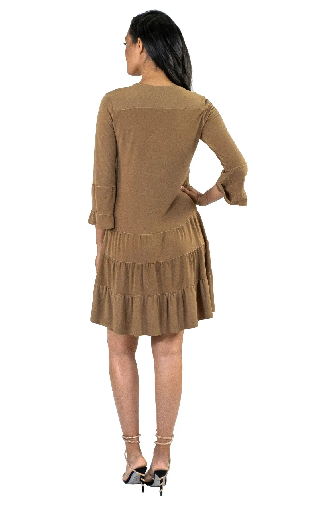 3 Tier Shoulder Yoke Ruffle Sleeve Dress