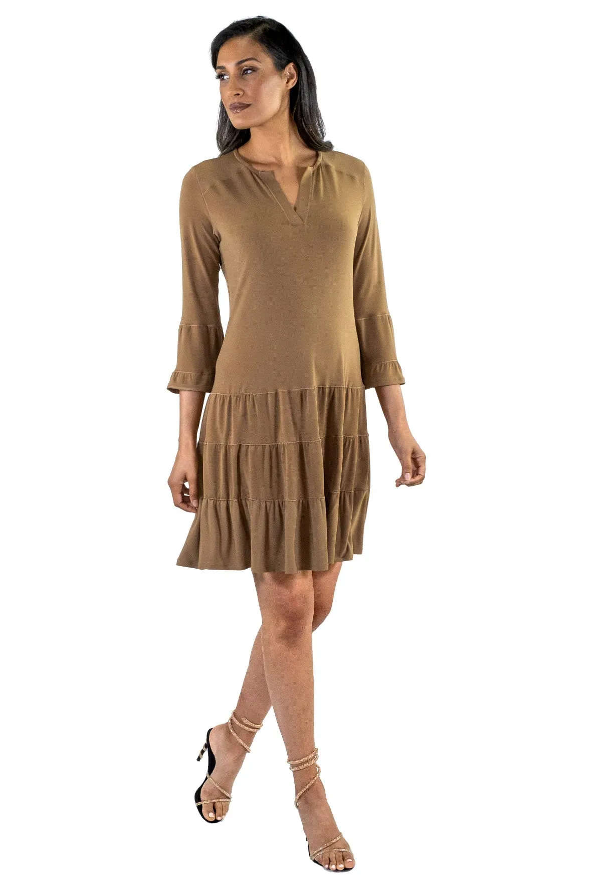 3 Tier Shoulder Yoke Ruffle Sleeve Dress