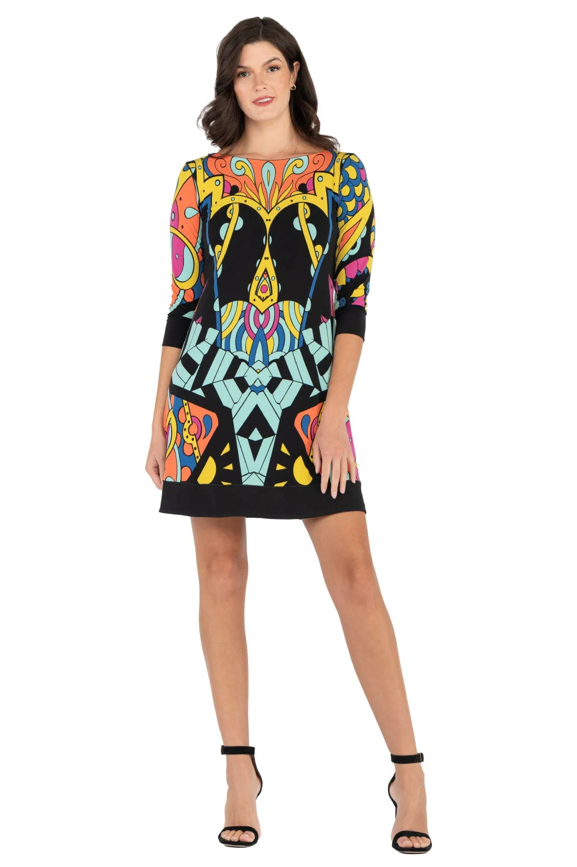 3/4 SLV Cut In A Line Dress