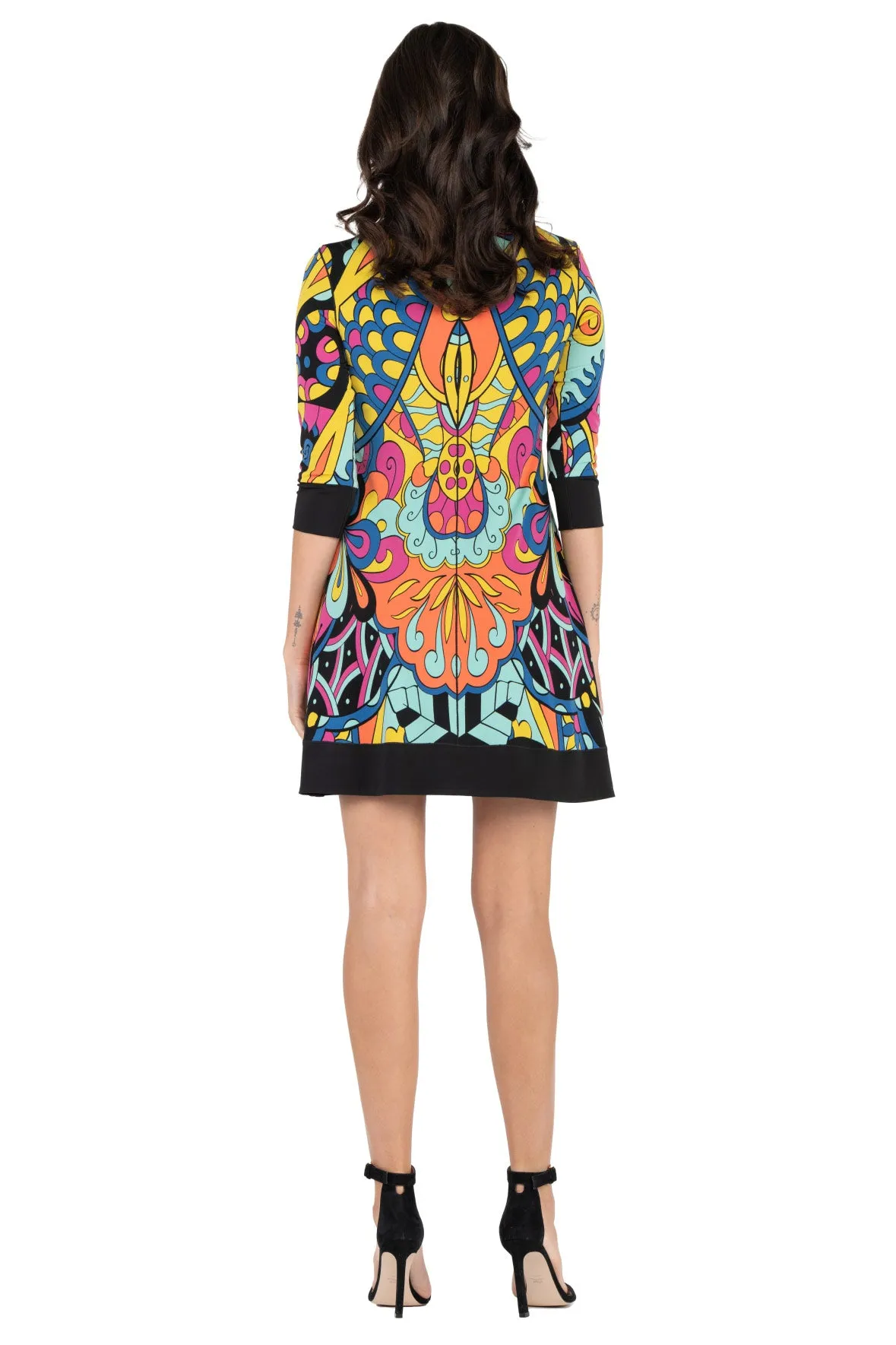 3/4 SLV Cut In A Line Dress