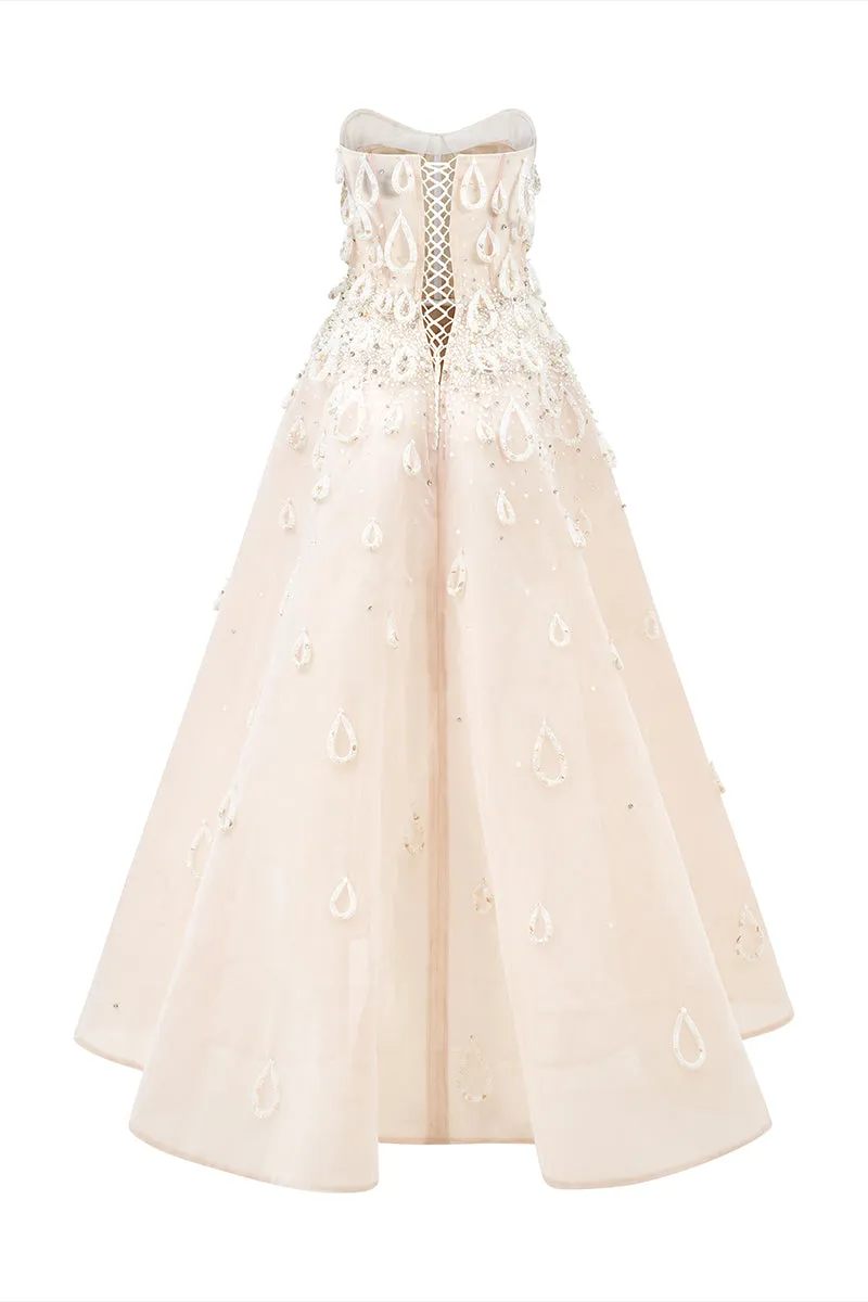 A-LINE SHEER TULLE GOWN WITH HAND EMBROIDERED BEADS