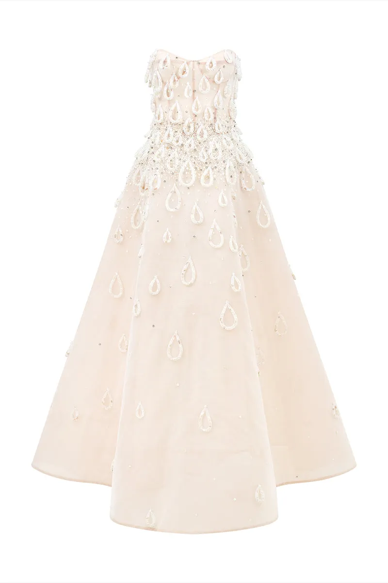 A-LINE SHEER TULLE GOWN WITH HAND EMBROIDERED BEADS