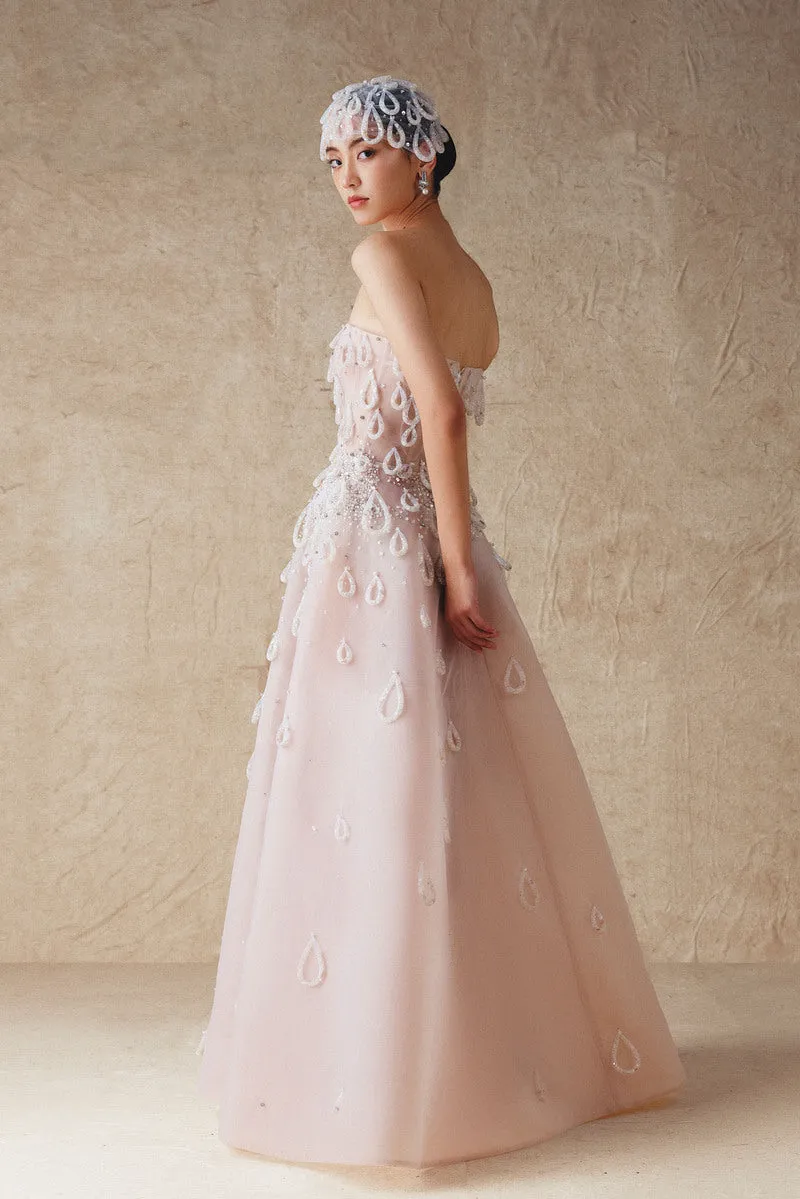 A-LINE SHEER TULLE GOWN WITH HAND EMBROIDERED BEADS
