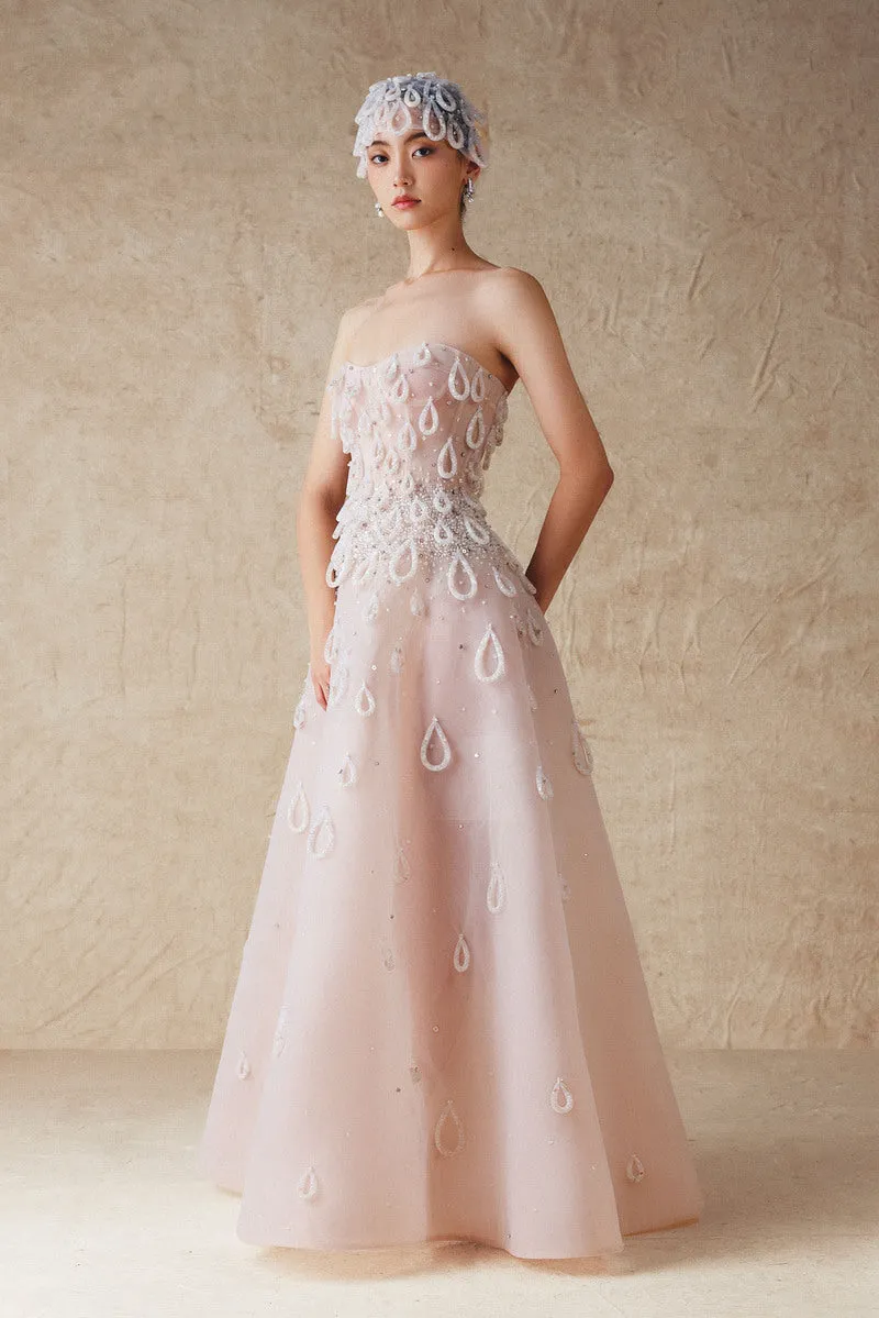 A-LINE SHEER TULLE GOWN WITH HAND EMBROIDERED BEADS