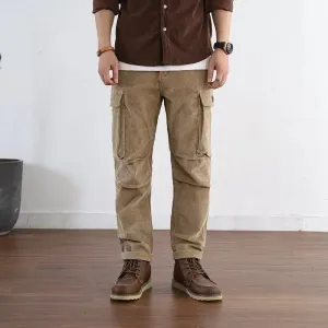 Aidase New Autumn/Winter Fashion American Vintage Corduroy Straight Barrel Multi Pocket Loose Versatile Handsome Men's Casual Pants
