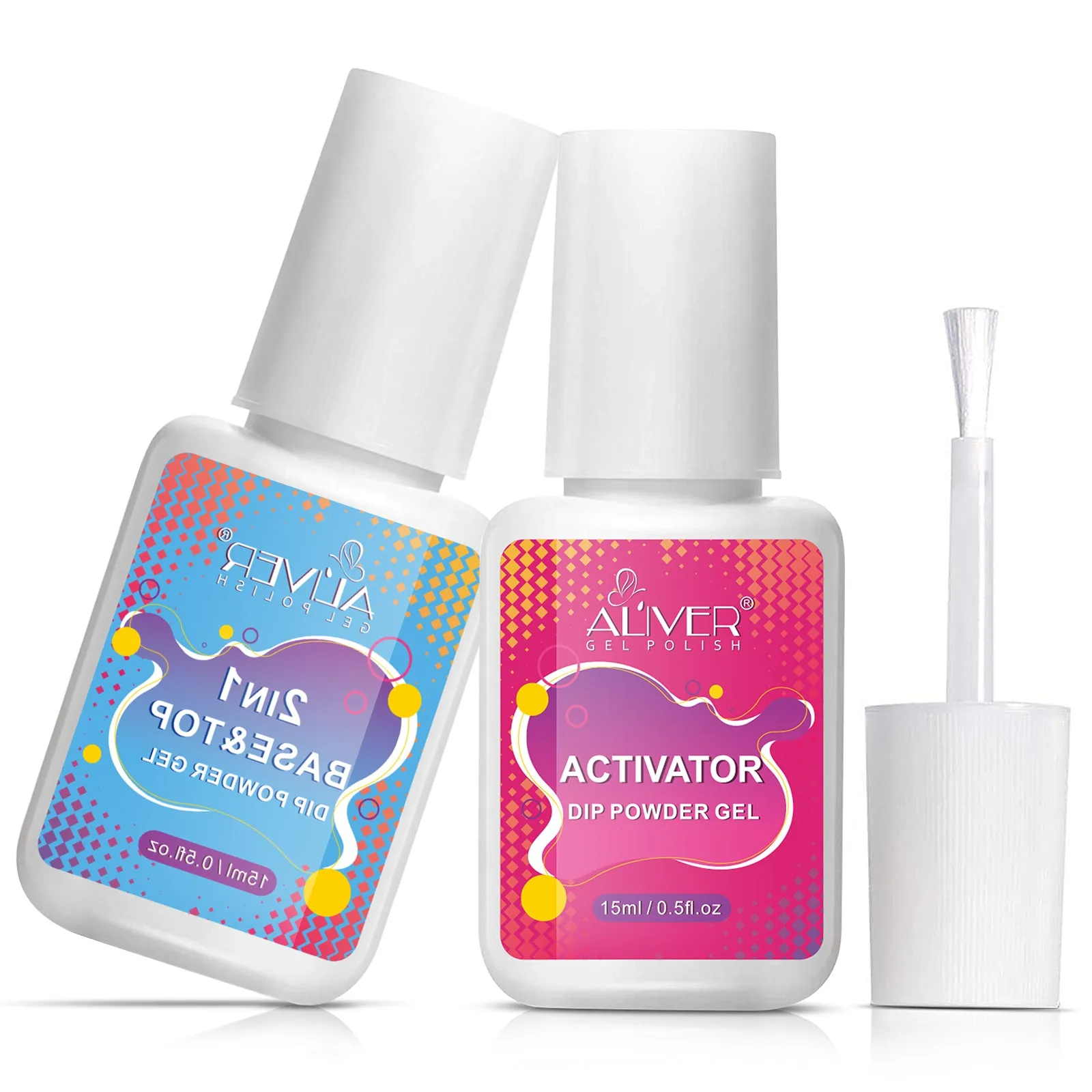 Aliver Dipping Powder Liquid Set,  2 in 1 Base & Top Coat and Activator