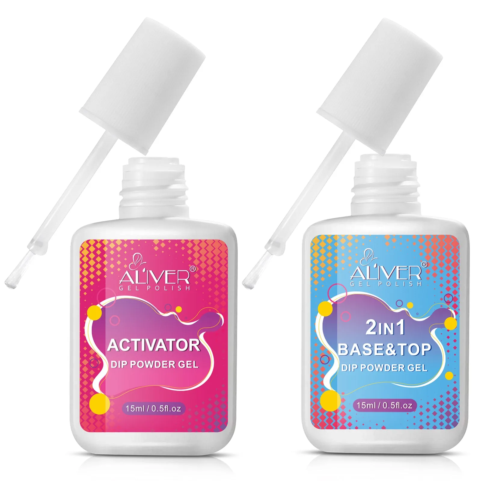 Aliver Dipping Powder Liquid Set,  2 in 1 Base & Top Coat and Activator