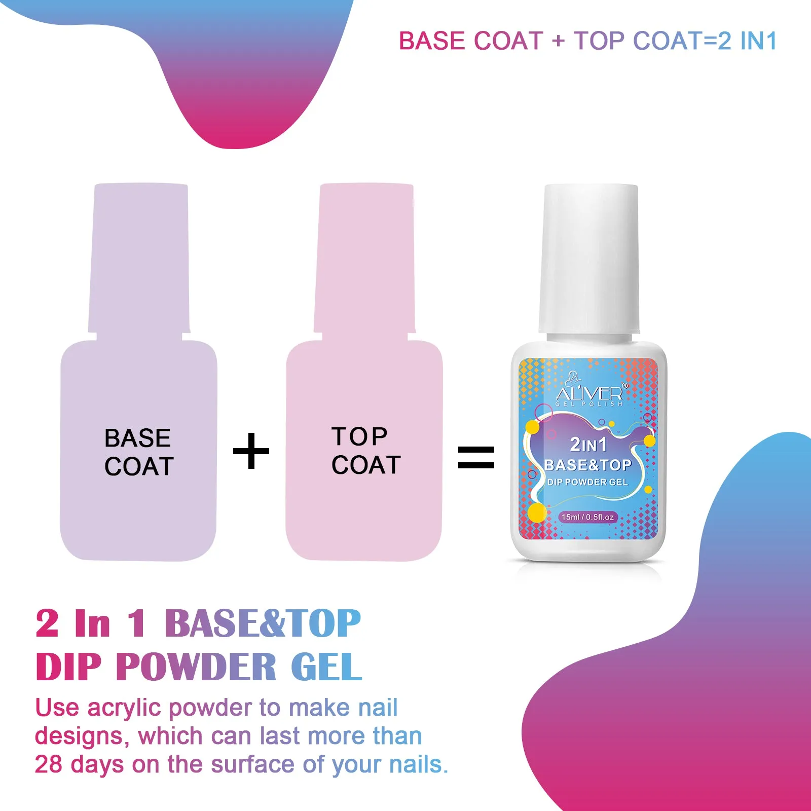 Aliver Dipping Powder Liquid Set,  2 in 1 Base & Top Coat and Activator