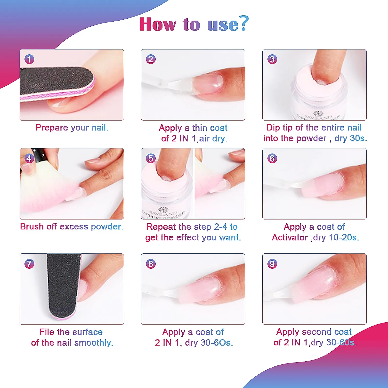 Aliver Dipping Powder Liquid Set,  2 in 1 Base & Top Coat and Activator