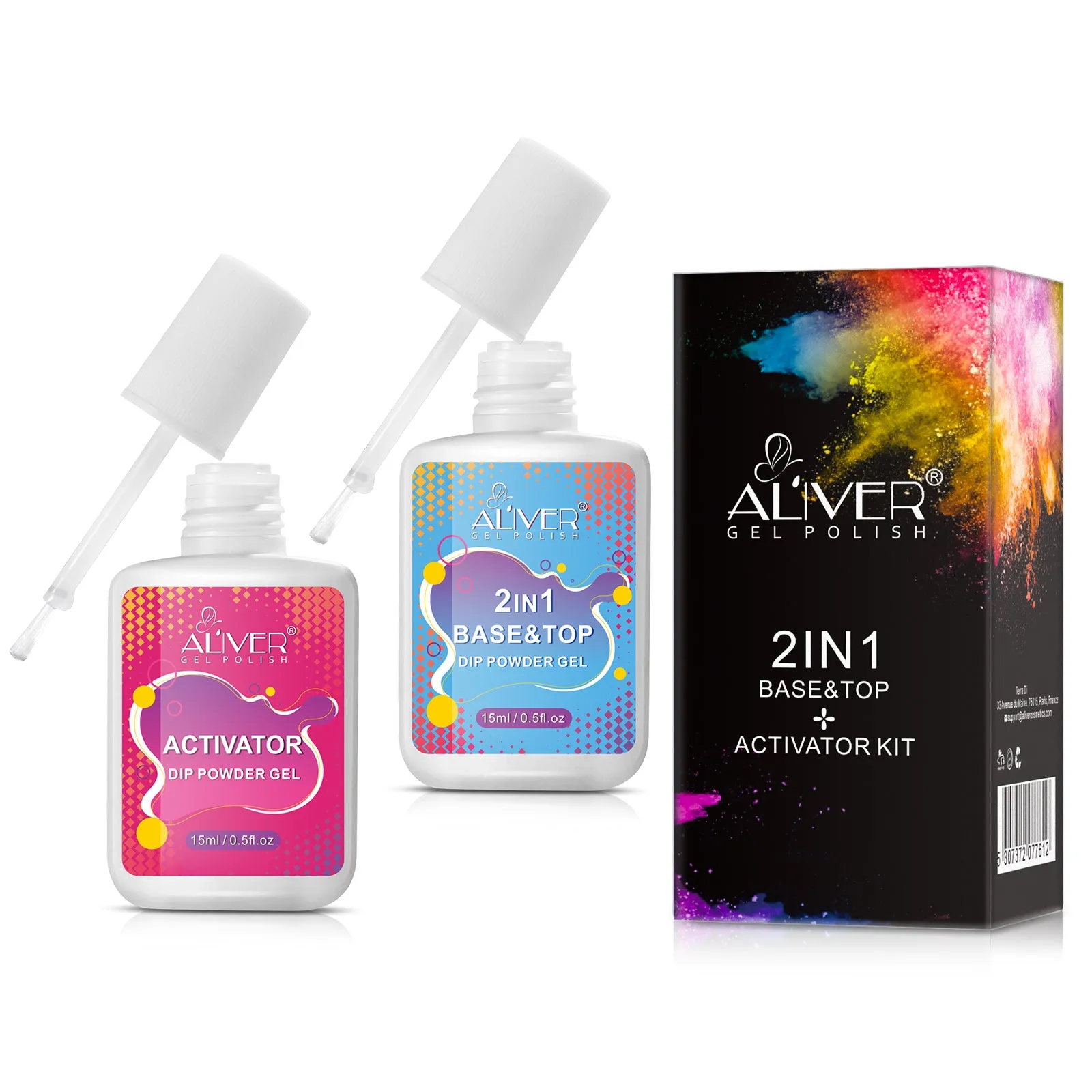 Aliver Dipping Powder Liquid Set,  2 in 1 Base & Top Coat and Activator