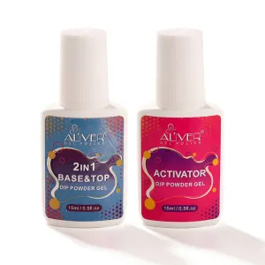 Aliver Dipping Powder Liquid Set,  2 in 1 Base & Top Coat and Activator