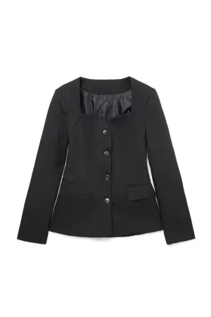 'Amelia' Black Heart-Neck Slim Blazer Jacket