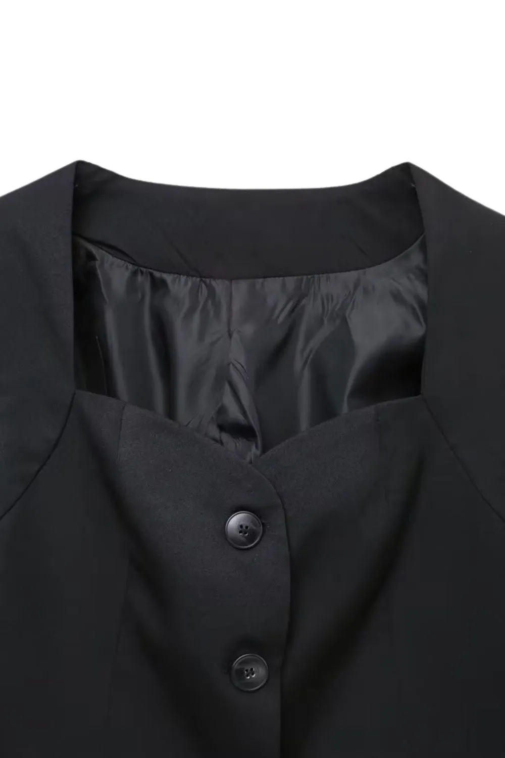 'Amelia' Black Heart-Neck Slim Blazer Jacket