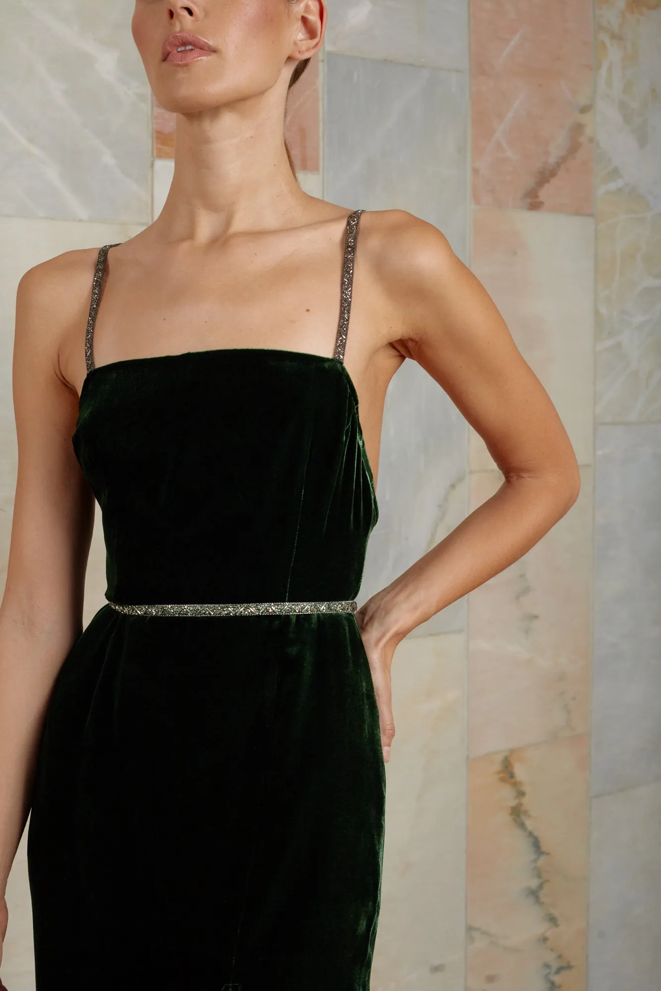 AMYA dark green midi dress