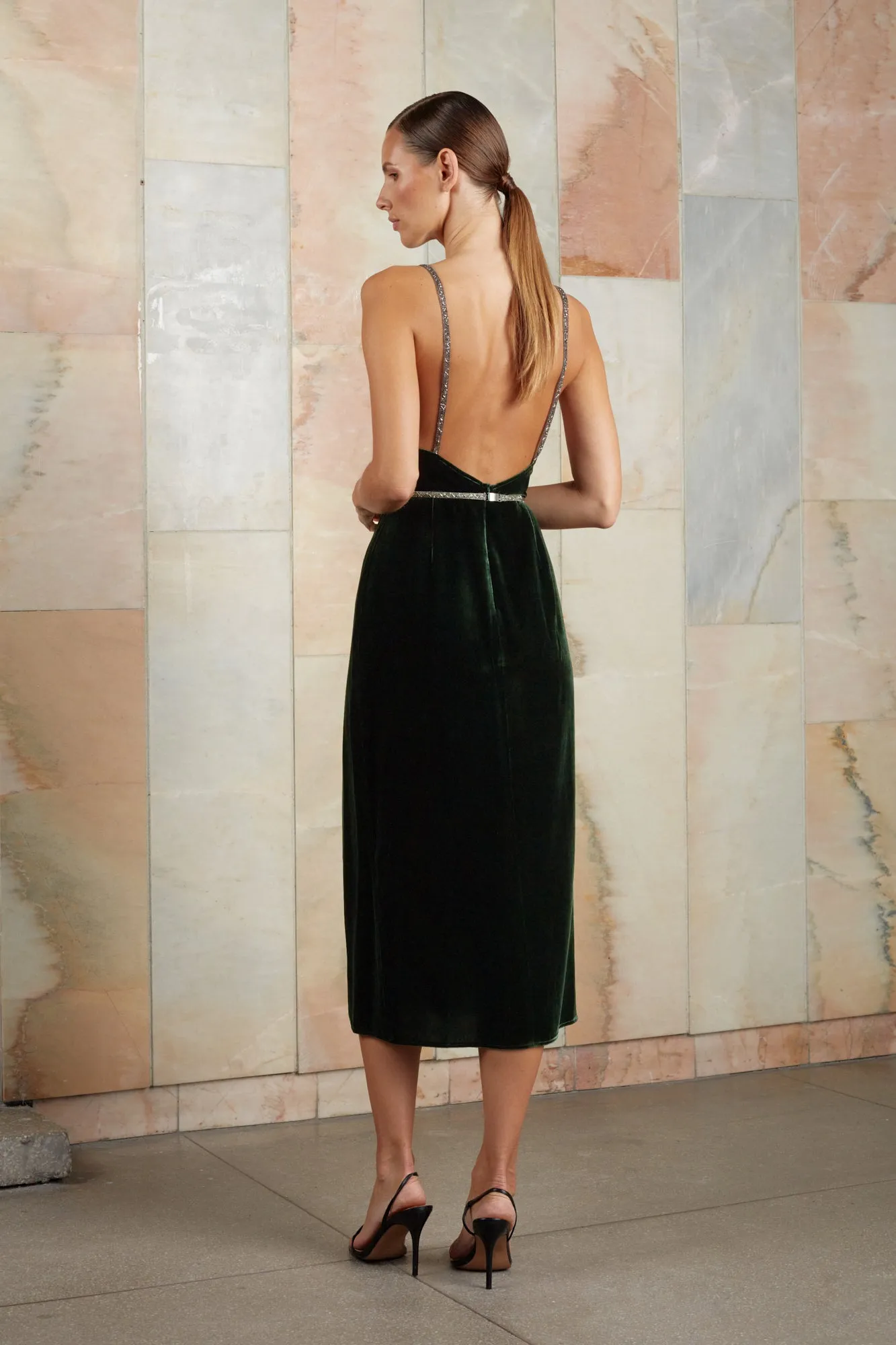 AMYA dark green midi dress