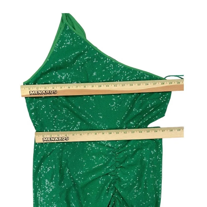 Anthropologie Vineet Bahl Sequin Ruched Cut Out Midi Dress Size L Green