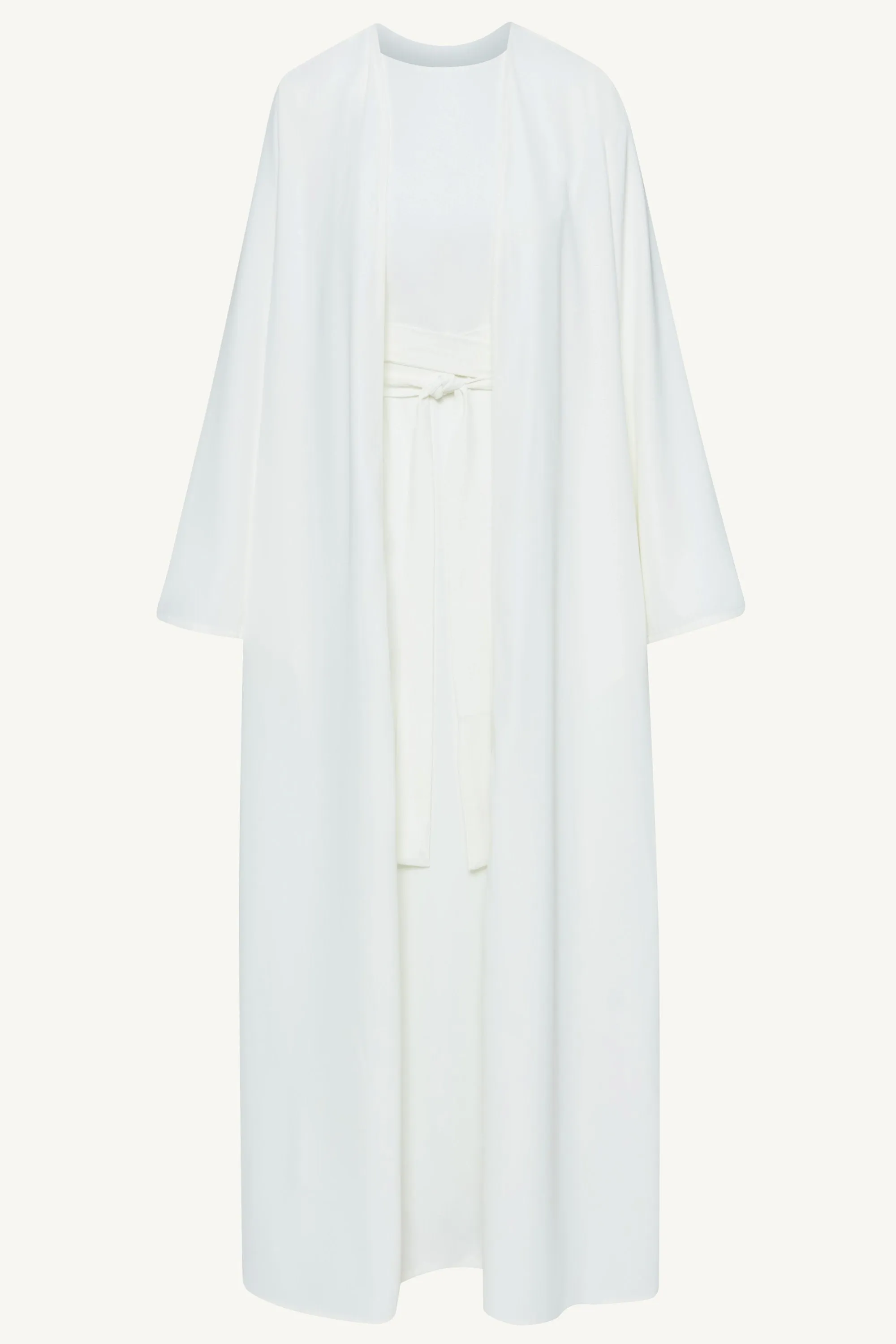 Asalah Wrap Waist Maxi Dress & Abaya Set - White