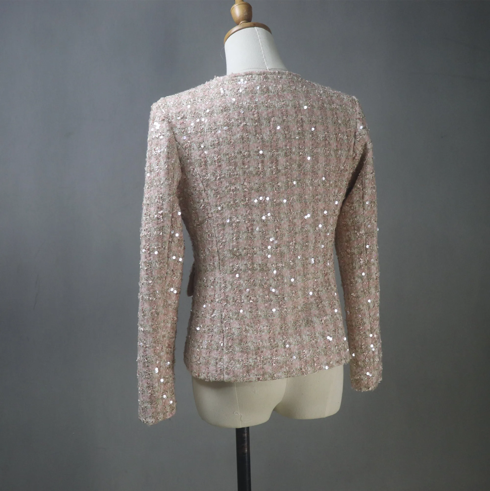 Bespoke Glamorous Dusty Pink Sequinned Tweed Jacket / Suit– Plus Size