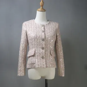 Bespoke Glamorous Dusty Pink Sequinned Tweed Jacket / Suit– Plus Size