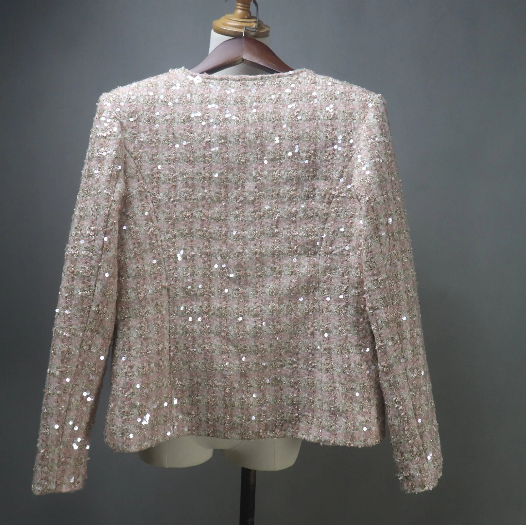 Bespoke Glamorous Dusty Pink Sequinned Tweed Jacket / Suit– Plus Size