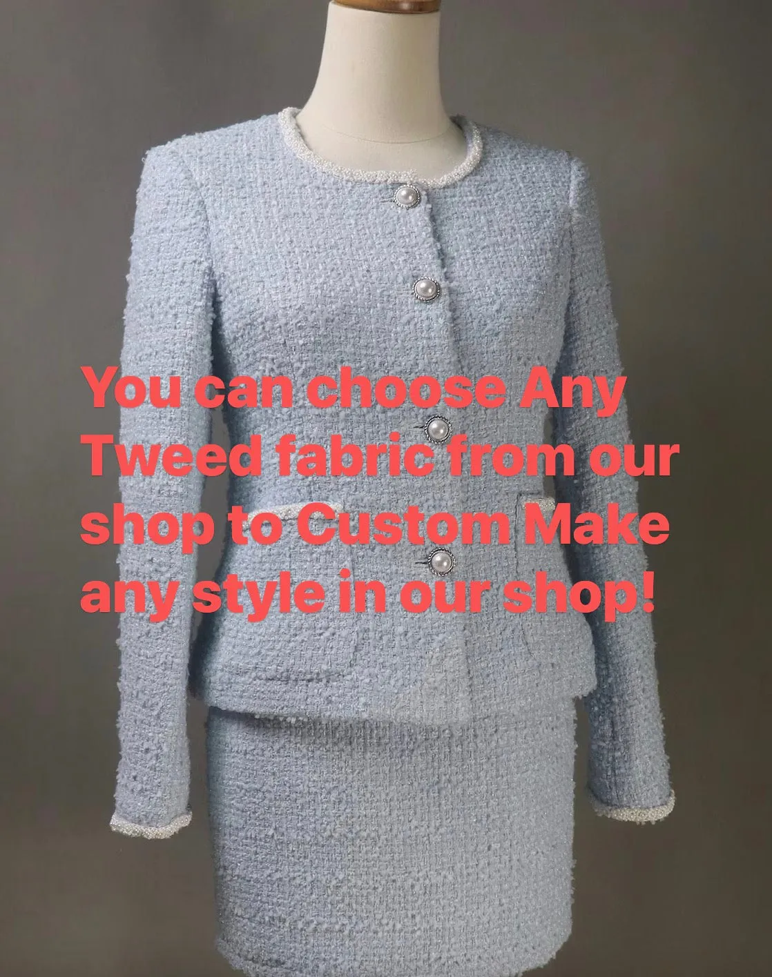 Bespoke Glamorous Dusty Pink Sequinned Tweed Jacket / Suit– Plus Size