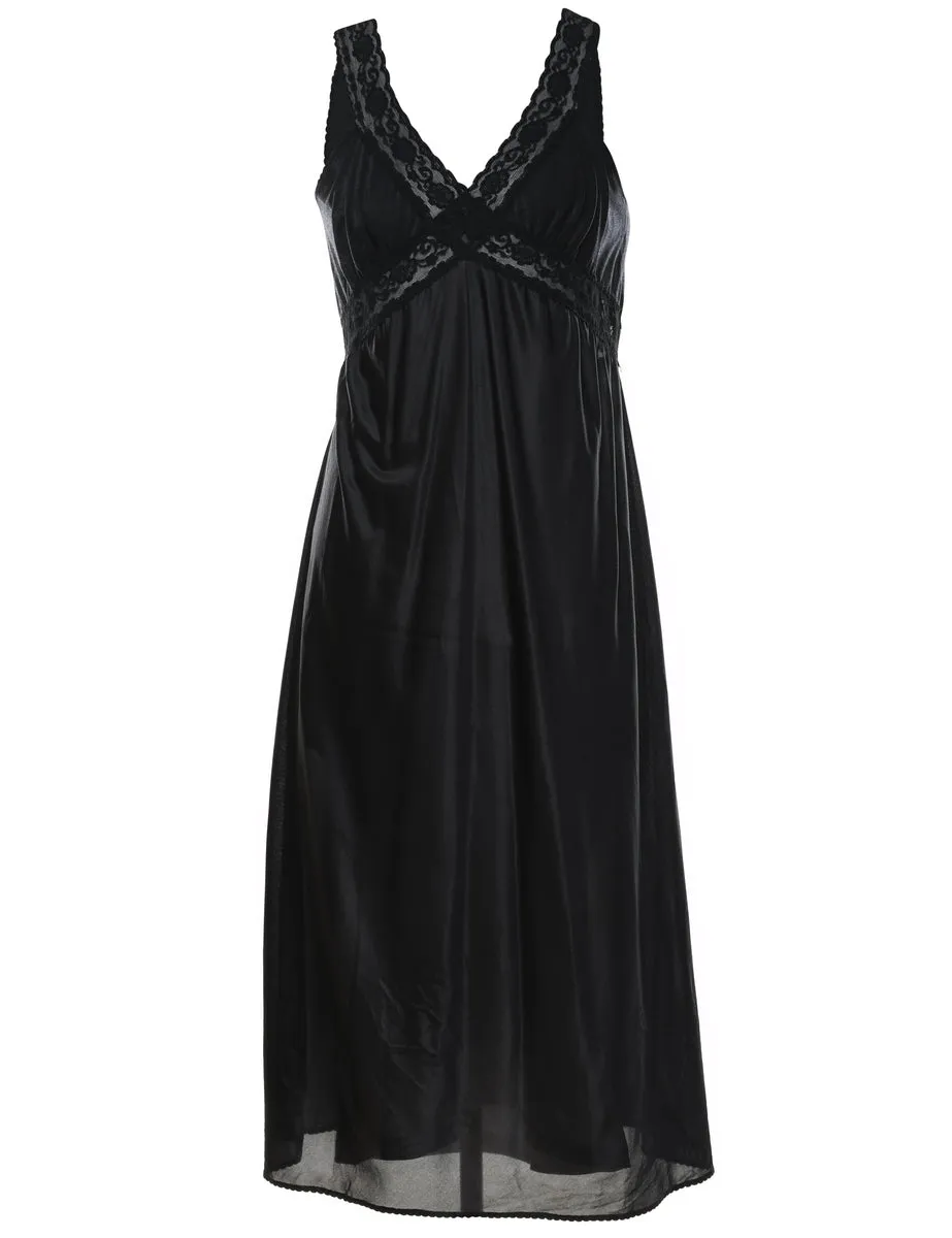 Black Classic Lace Trim Slip Dress - M