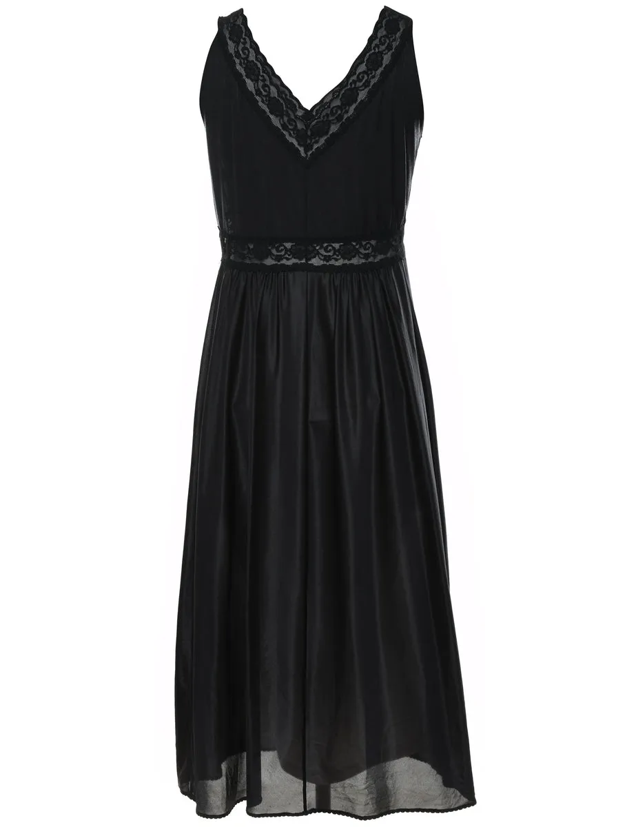 Black Classic Lace Trim Slip Dress - M