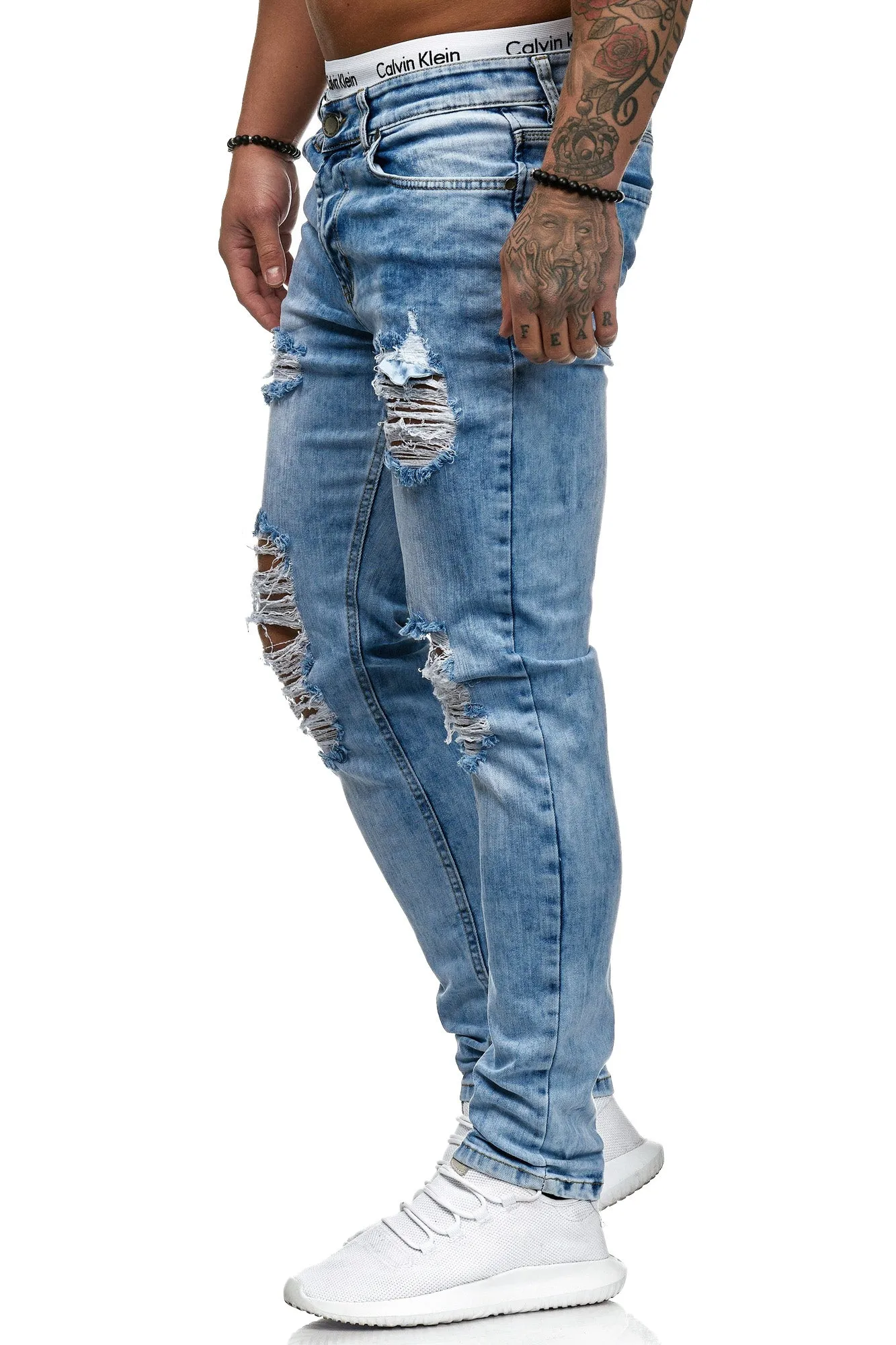 Blitz Ripped Distressed Jeans - Blue X0016