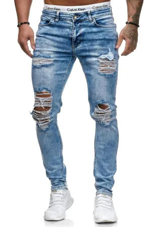 Blitz Ripped Distressed Jeans - Blue X0016