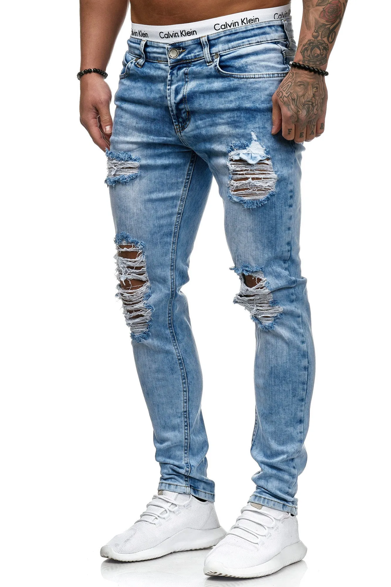 Blitz Ripped Distressed Jeans - Blue X0016