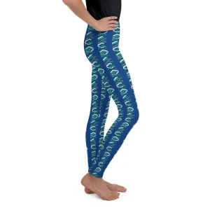 Blue Green Chevron Print Youth Leggings 38-40 UPF Gym Sports Pants - Made in USA/EU