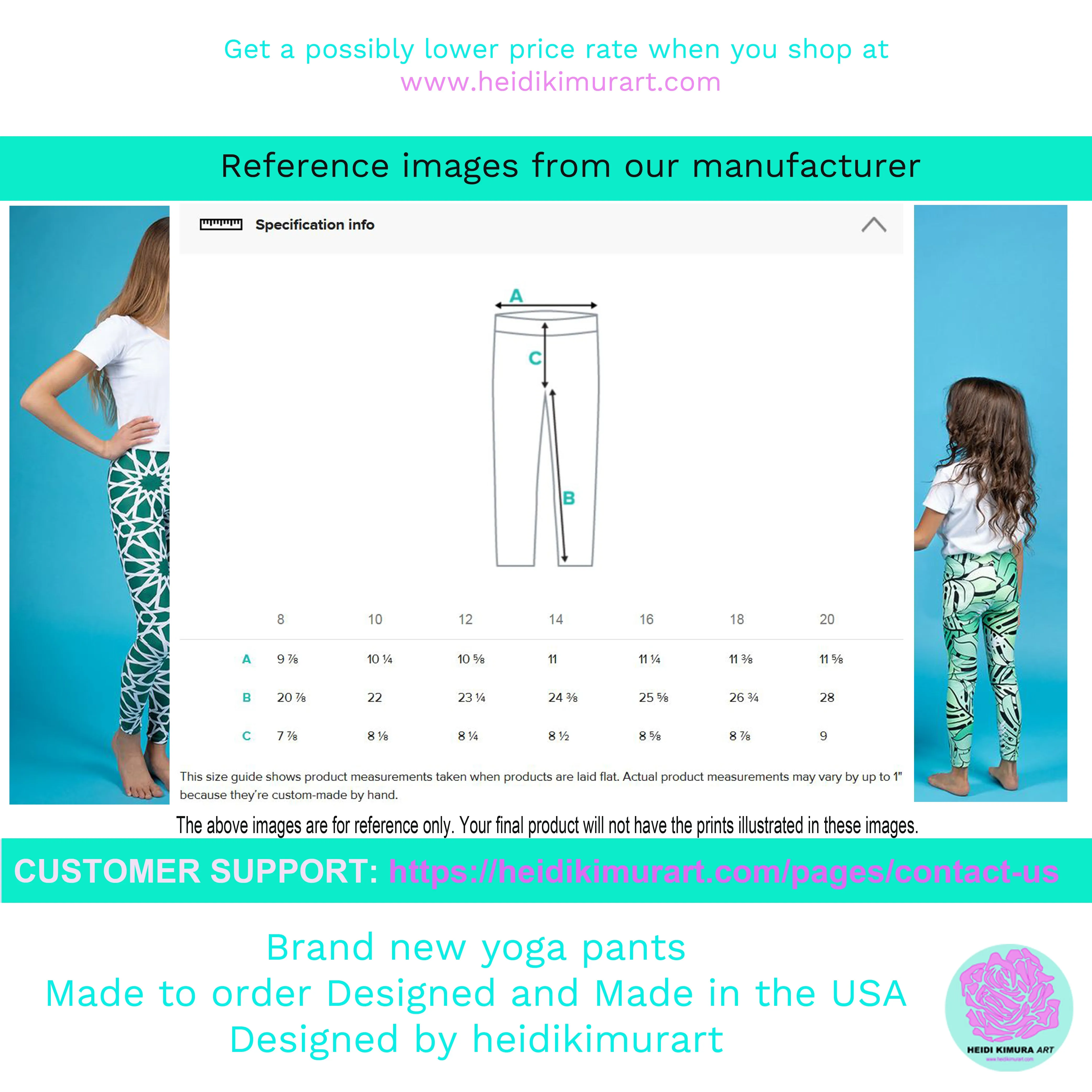 Blue Green Chevron Print Youth Leggings 38-40 UPF Gym Sports Pants - Made in USA/EU