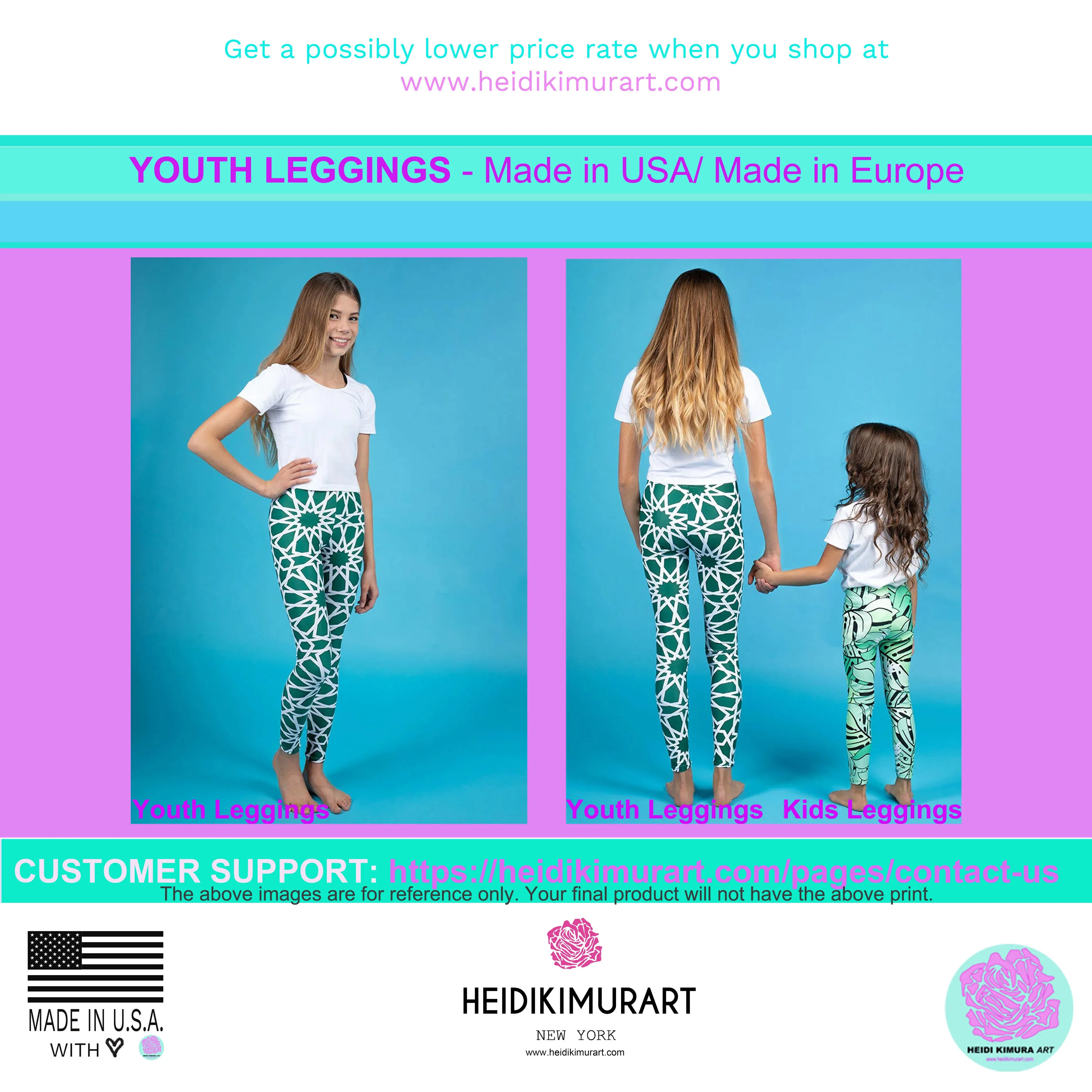 Blue Green Chevron Print Youth Leggings 38-40 UPF Gym Sports Pants - Made in USA/EU