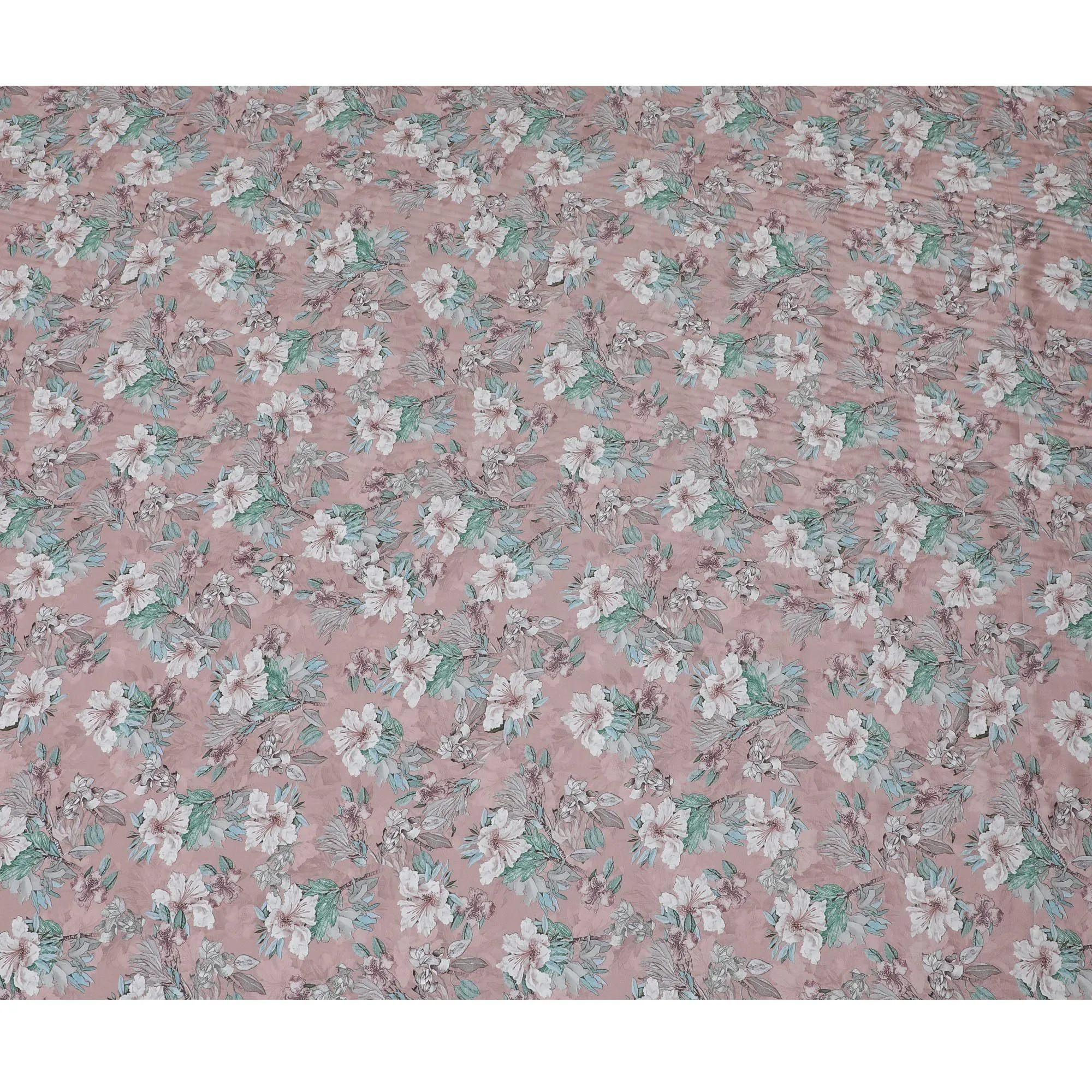 Blush Bloom Viscose Crepe Fabric - Floral Elegance, Soft Drape, 110cm Width (India)  - D17646