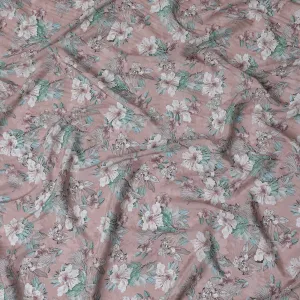 Blush Bloom Viscose Crepe Fabric - Floral Elegance, Soft Drape, 110cm Width (India)  - D17646