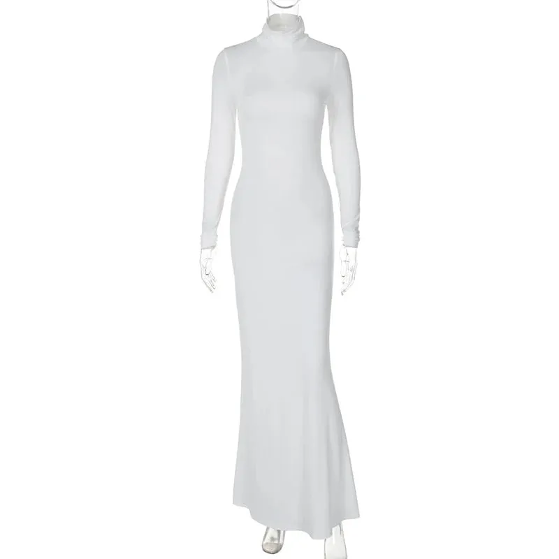 Body-Revealing-Hugging Long Sleeve Mermaid Maxi Dress