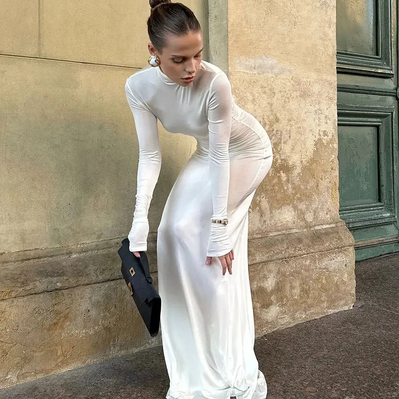 Body-Revealing-Hugging Long Sleeve Mermaid Maxi Dress