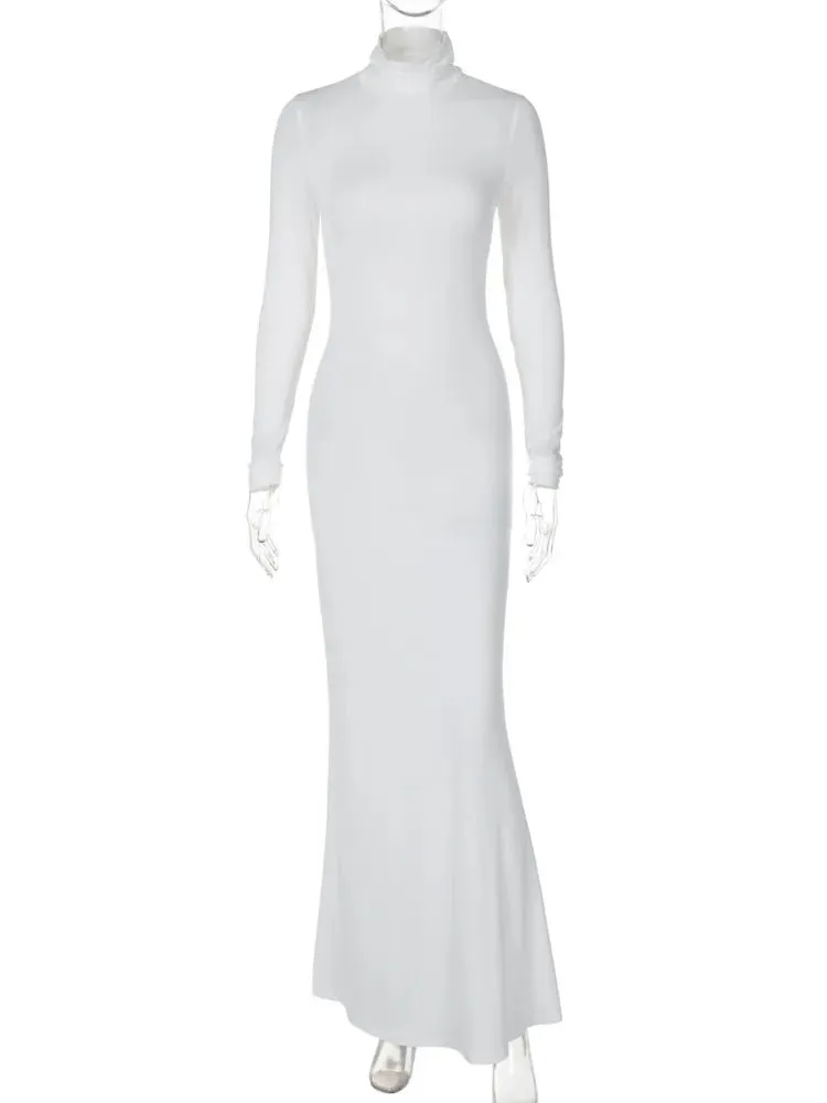 Body-Revealing-Hugging Long Sleeve Mermaid Maxi Dress