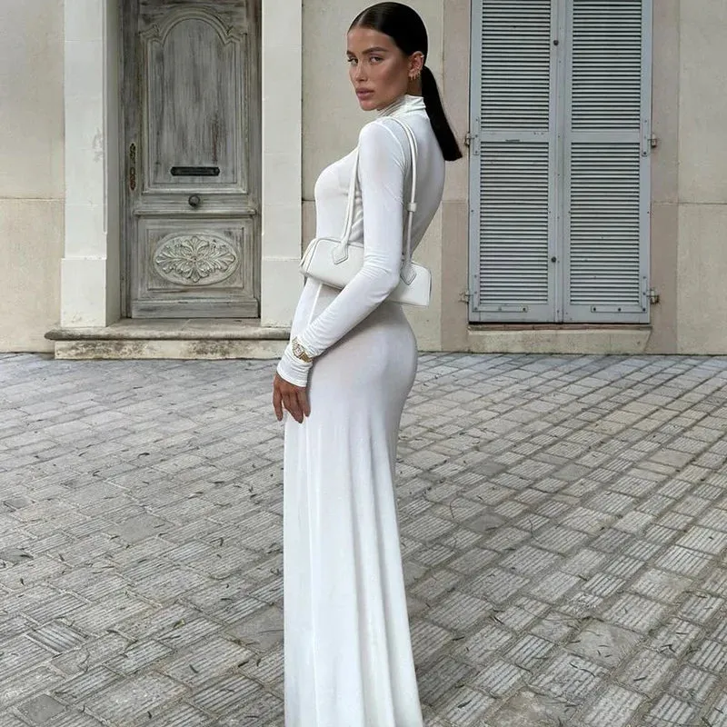 Body-Revealing-Hugging Long Sleeve Mermaid Maxi Dress