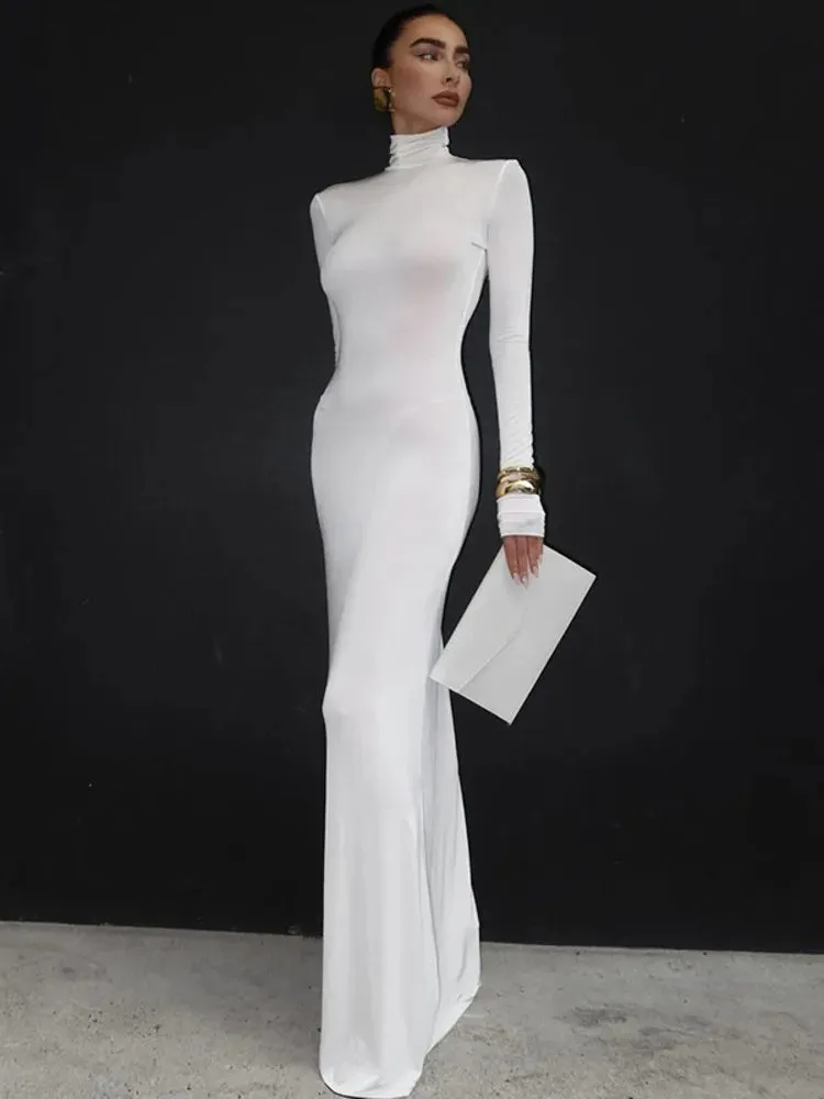 Body-Revealing-Hugging Long Sleeve Mermaid Maxi Dress