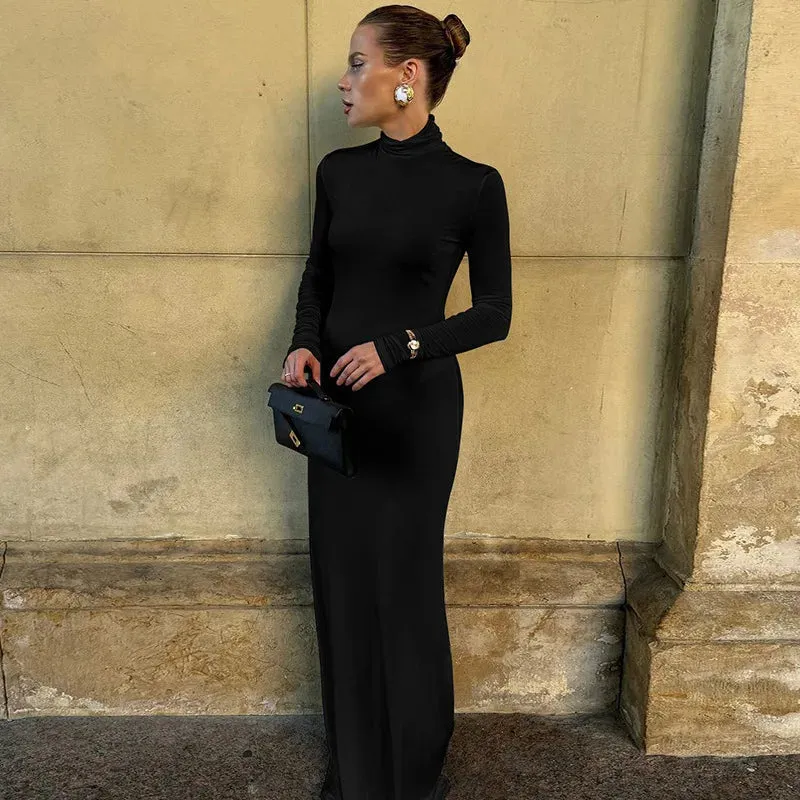 Body-Revealing-Hugging Long Sleeve Mermaid Maxi Dress
