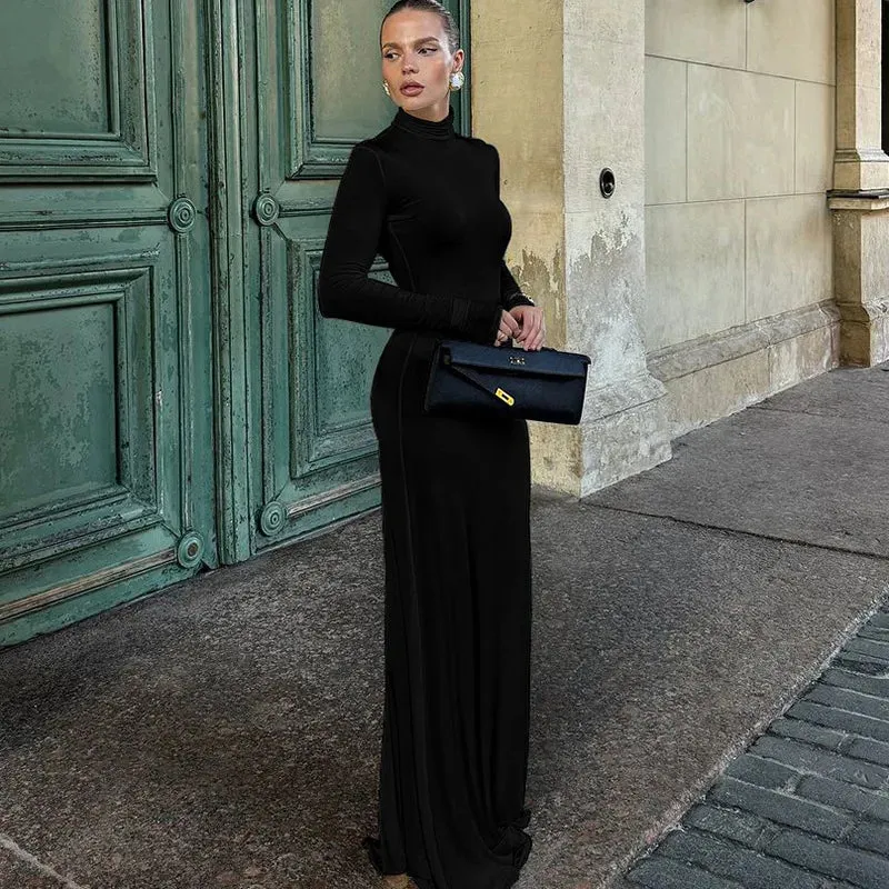 Body-Revealing-Hugging Long Sleeve Mermaid Maxi Dress