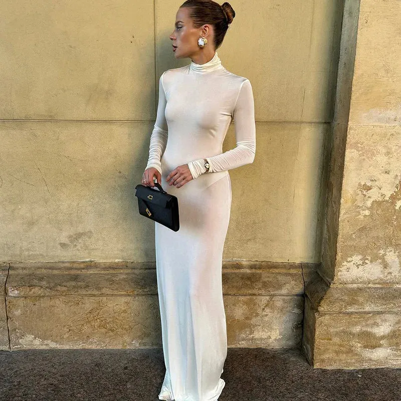 Body-Revealing-Hugging Long Sleeve Mermaid Maxi Dress