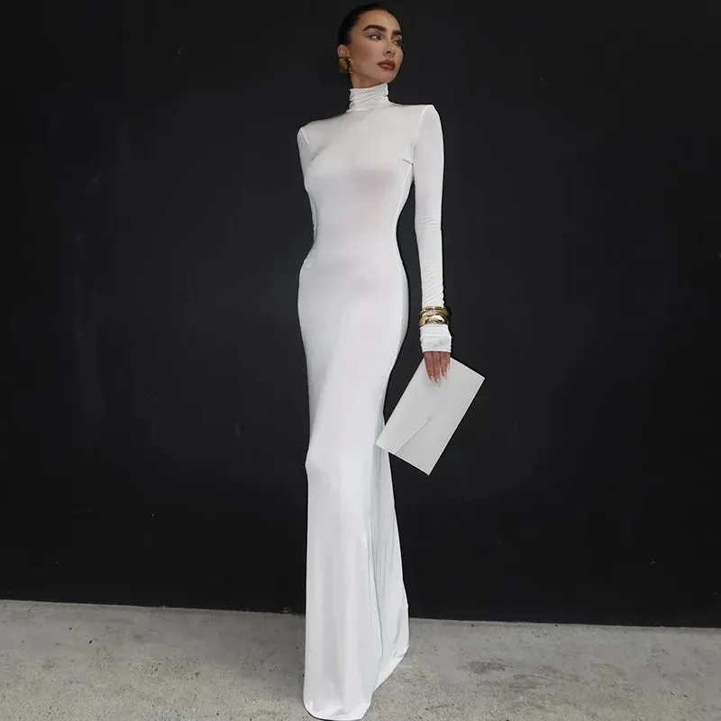 Body-Revealing-Hugging Long Sleeve Mermaid Maxi Dress