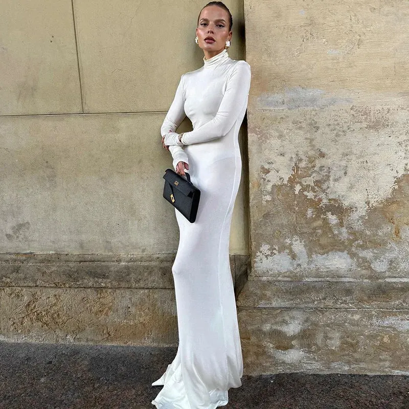 Body-Revealing-Hugging Long Sleeve Mermaid Maxi Dress