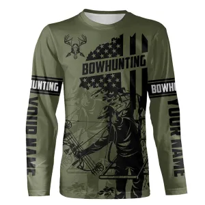 Bow Hunter Deer Hunting American Flag Custom 3D Long Sleeve Shirts, Bowhunting Shirt For Hunter