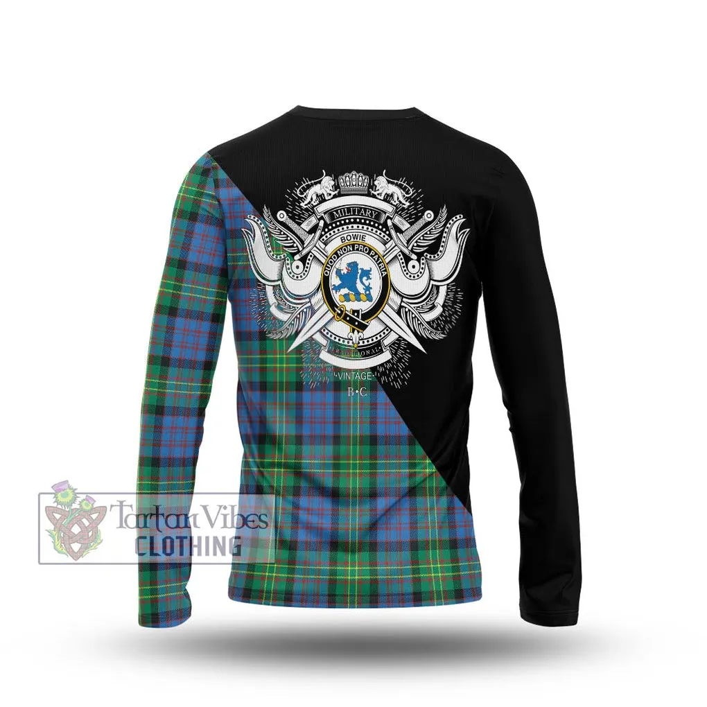 Bowie Ancient Tartan Long Sleeve T-Shirt with Family Crest and Military Logo Style